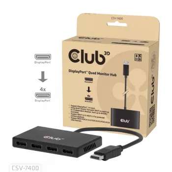 CLUB3D Quad DisplayPort™-hub – 4 x 4K-resolutie @ 30Hz, MST-ondersteuning