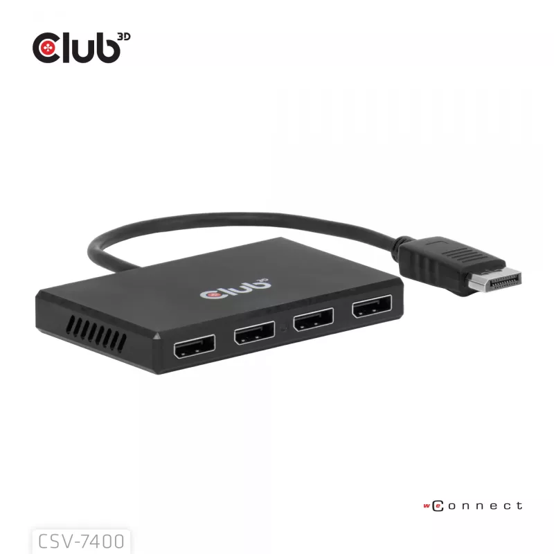 CLUB3D Quad DisplayPort™-hub – 4 x 4K-resolutie @ 30Hz, MST-ondersteuning
