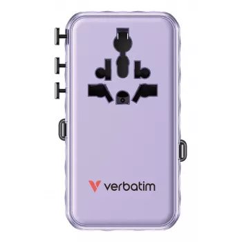 Verbatim Charge 'n' Travel 70W 2C uitschuifbare universele reisadapter paars