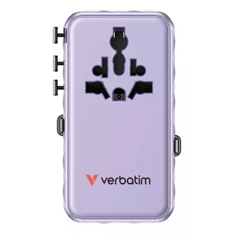 Verbatim Charge 'n' Travel 70W 2C uitschuifbare universele reisadapter paars