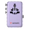 Verbatim Charge 'n' Travel 100W universele reisadapter met uitschuifbare kabel paars