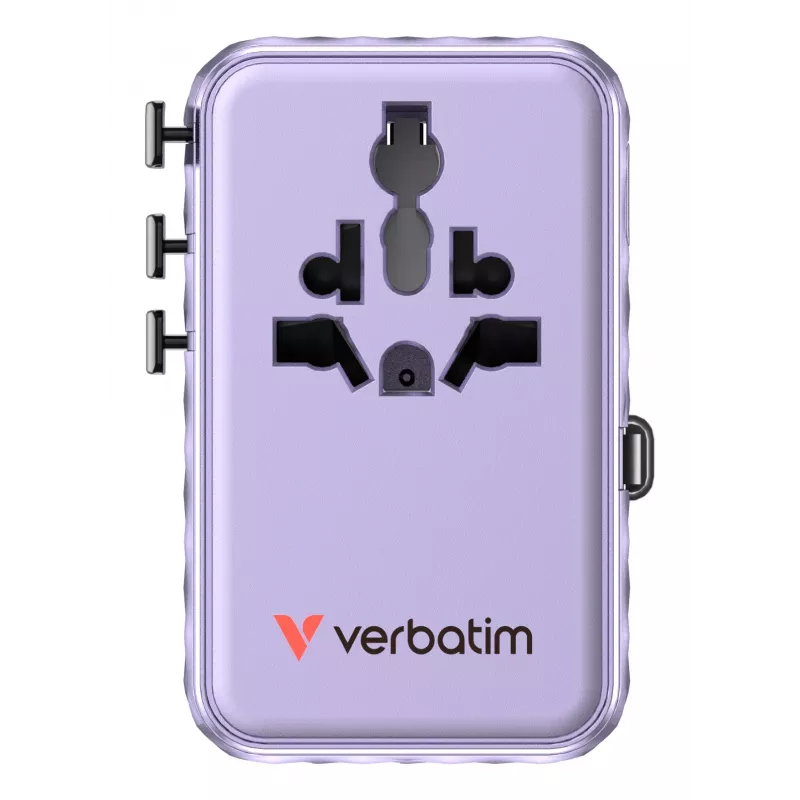 Verbatim Charge 'n' Travel 100W universele reisadapter met uitschuifbare kabel paars