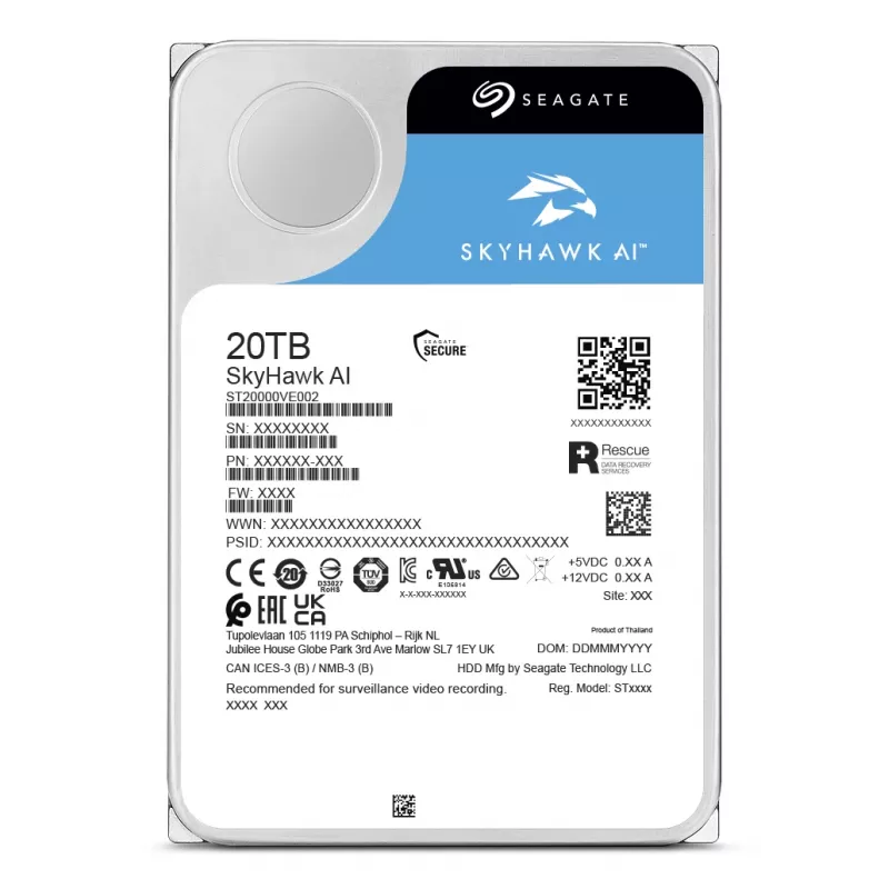 Seagate SkyHawk AI ST20000VE004 interne harde schijf 20 TB 7200 RPM 512 MB 3,5 inch Serial ATA III