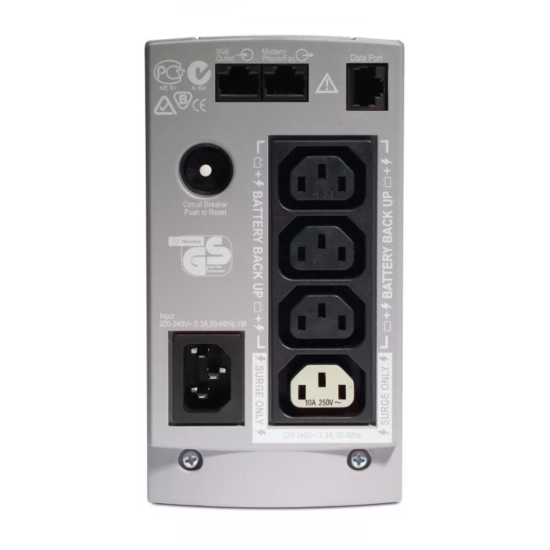 APC Back-UPS, 350VA/210W, tower, 230V, 4x IEC C13 stopcontacten, door gebruiker vervangbare batterij