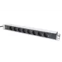 DIGITUS 1U aluminium PDU, montage in rack nominaal vermogen: 16A, 4000W, 250VAC 50/60Hz, 8x veiligheidsstopcontacten
