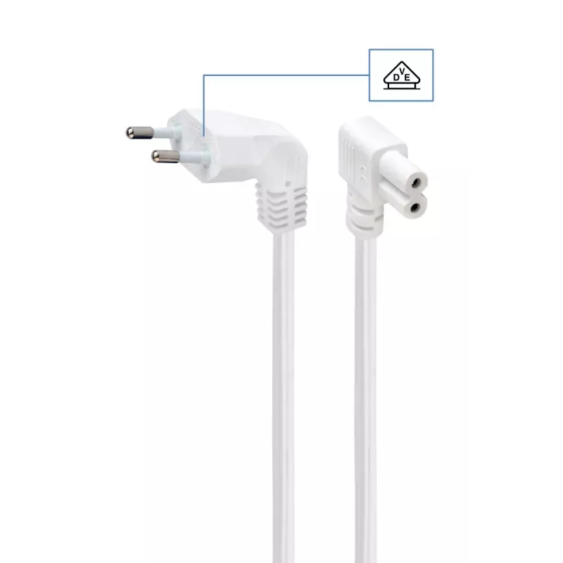 GEMBIRD stroomkabel (C7) met 90 graden haakse stekkers, VDE-gekeurd, 2,5 m, wit