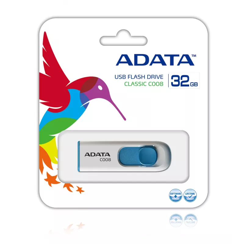 ADATA 32 GB C008 USB-stick USB Type-A 2.0 blauw, wit