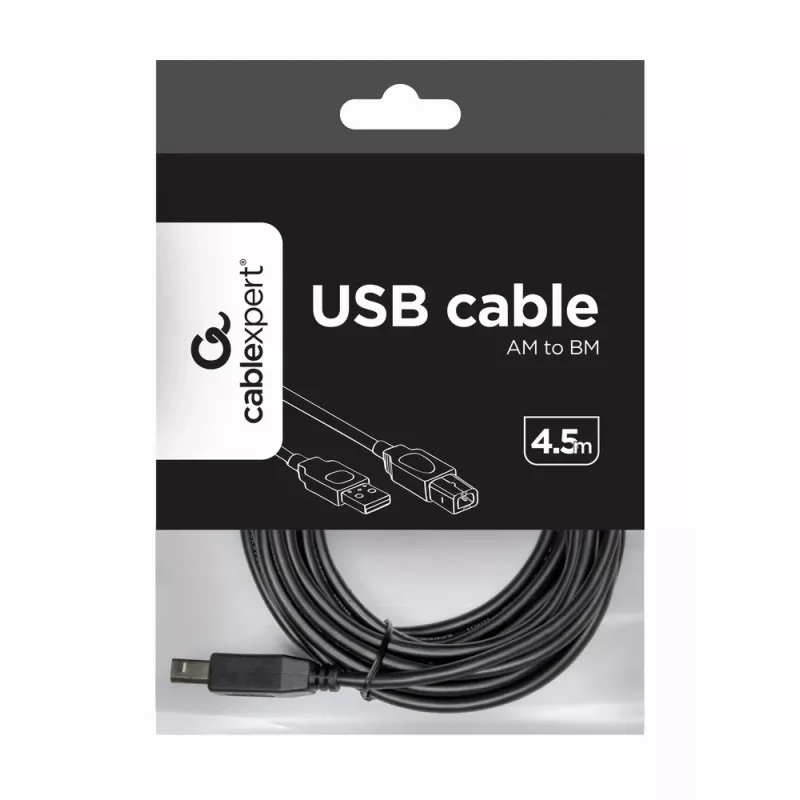 USB-kabel, Gembird 4,5 m USB 2.0 A/B M, zwart, stekker/stekker