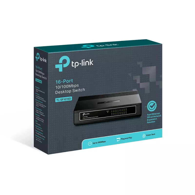 TP-Link 16-poorts 10/100Mbps desktop-switch, unmanaged, Fast Ethernet (10/100), full duplex, rackmontage, wandmontage