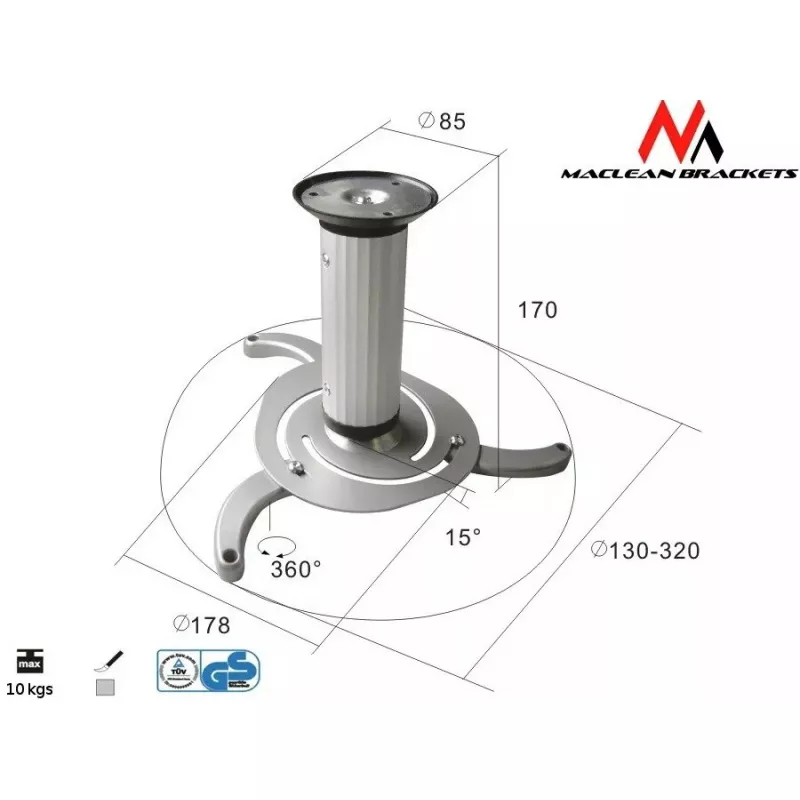 Plafondsteun MACLEAN MC-515 voor projectoren