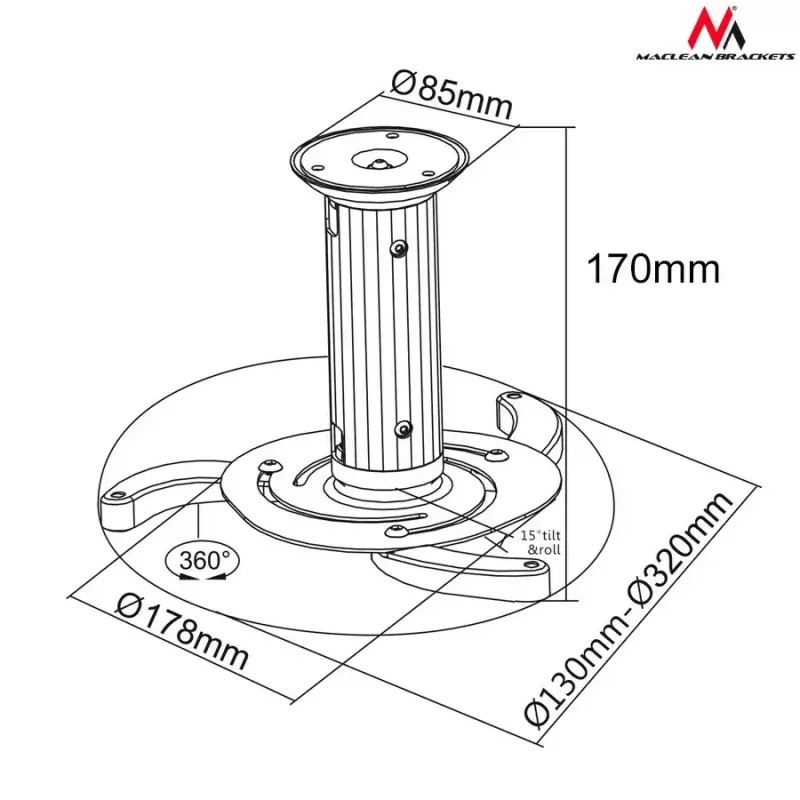 Plafondsteun MACLEAN MC-515 voor projectoren