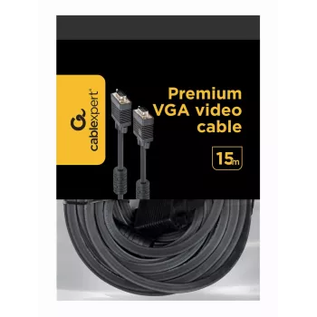 GEMBIRD Premium VGA-kabel HD15M/HD15M dubbel afgeschermd met 2 ferrietkernen 15 m – zwart