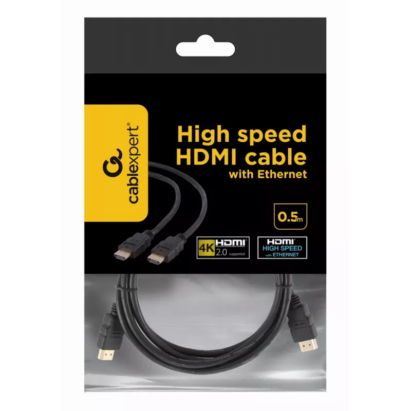 Gembird CC-HDMI4-0.5M HDMI 2.0-kabel met Ethernet, male – male, 4K, 0,5 m, zwart, bulkverpakking