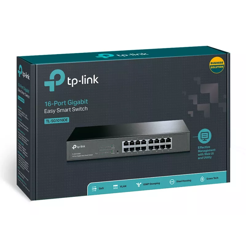 TP-Link 16-poorts Gigabit Easy Smart netwerkswitch, managed, L2, Gigabit Ethernet (10/100/1000), rackmontage, 1U