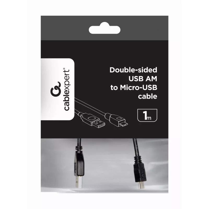 GEMBIRD dubbelzijdige USB 2.0 AM naar Micro-USB kabel, 1m - zwart
