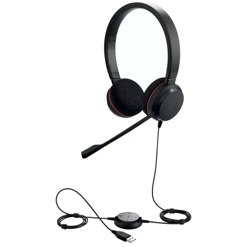Jabra Evolve 20 MS stereo, bedraad, kantoor/callcenter, 150 - 7000 Hz, 171 g, headset, zwart
