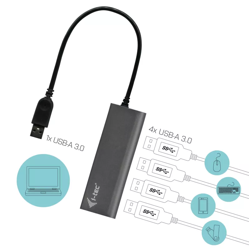 USB-hub i-tec Metal Superspeed USB 3.0 4-poorts hub 5000 Mbit/s grijs