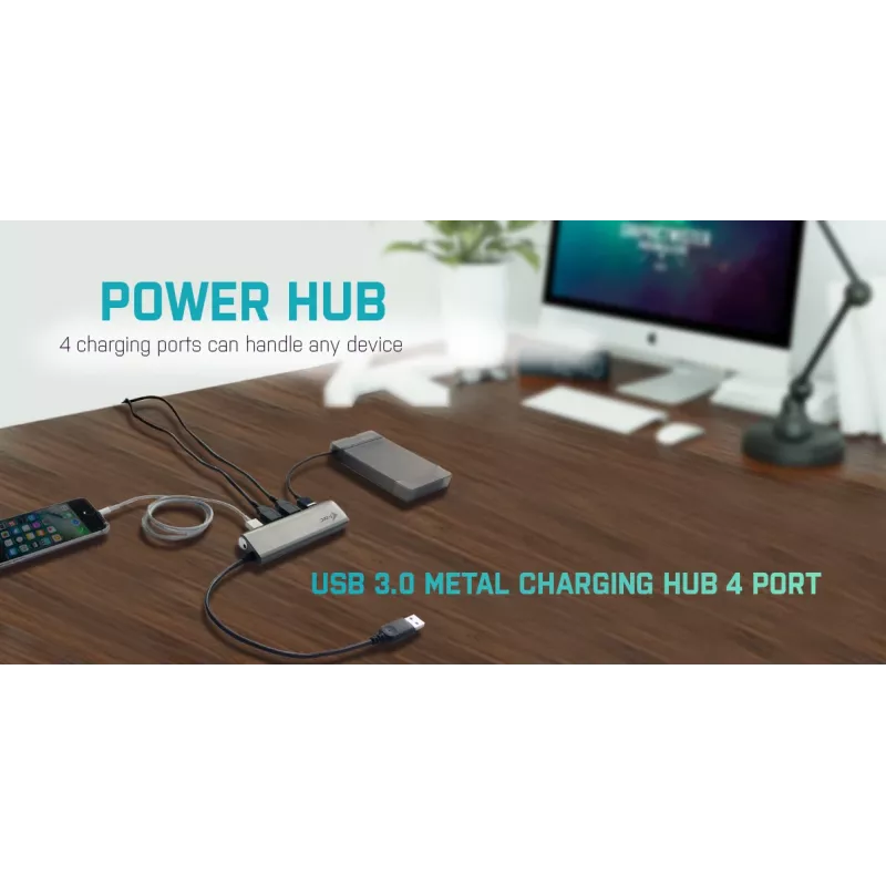 USB-hub i-tec Metal Superspeed USB 3.0 4-poorts hub 5000 Mbit/s grijs