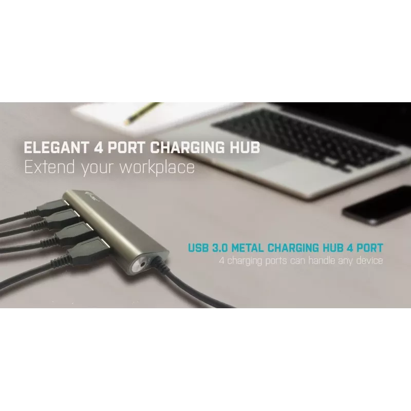 USB-hub i-tec Metal Superspeed USB 3.0 4-poorts hub 5000 Mbit/s grijs