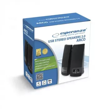 2-weg luidspreker ESPERANZA EP119, 2.0 kanalen, 6 W RMS, 4 Ω, bedraad, 3,5 mm & USB, tafelopstelling