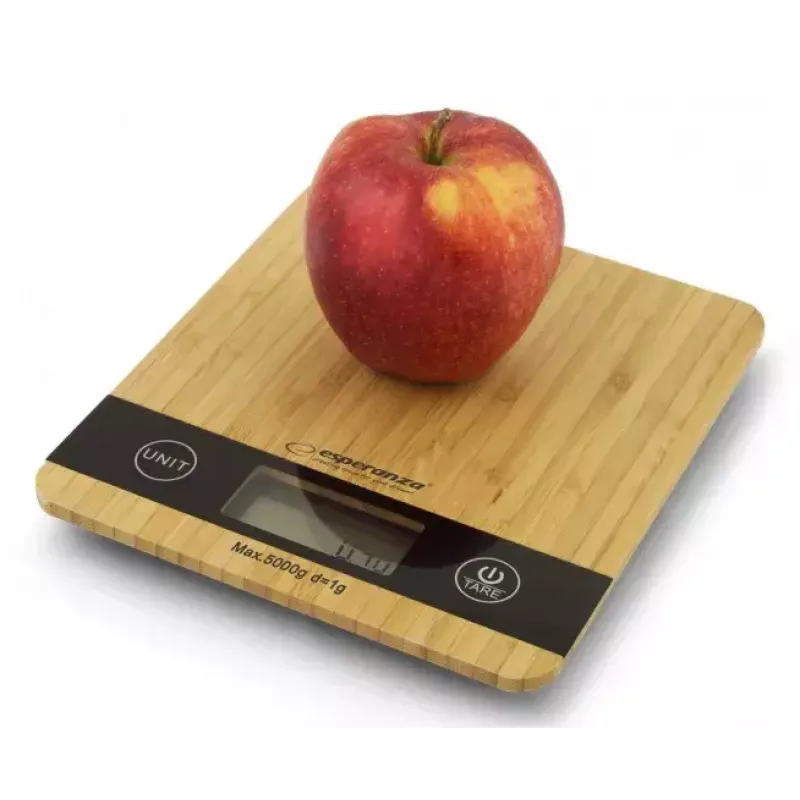 Elektronische keukenweegschaal ESPERANZA EKS005 — 5 kg capaciteit, 1 g nauwkeurigheid, bamboe platform