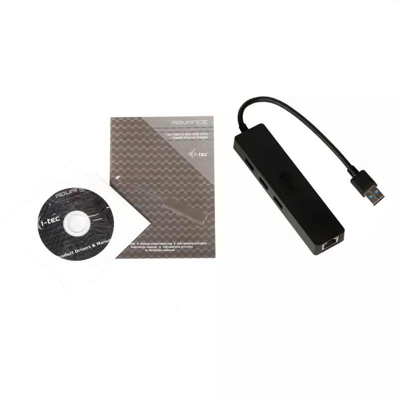 i-tec Advance USB 3.0 slanke HUB 3 poort Gigabit Ethernet-adapter zwart