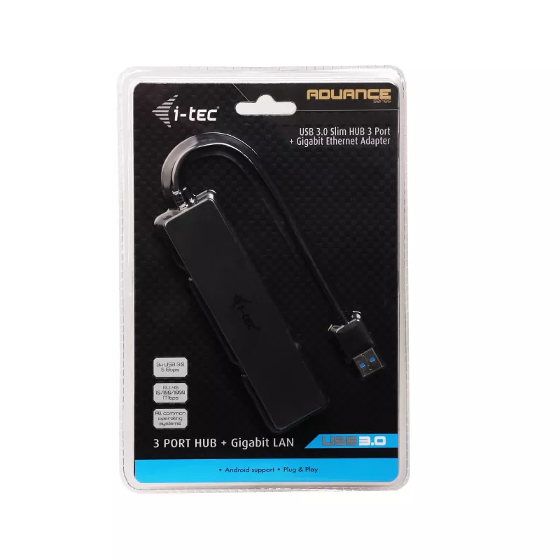 i-tec Advance USB 3.0 slanke HUB 3 poort Gigabit Ethernet-adapter zwart