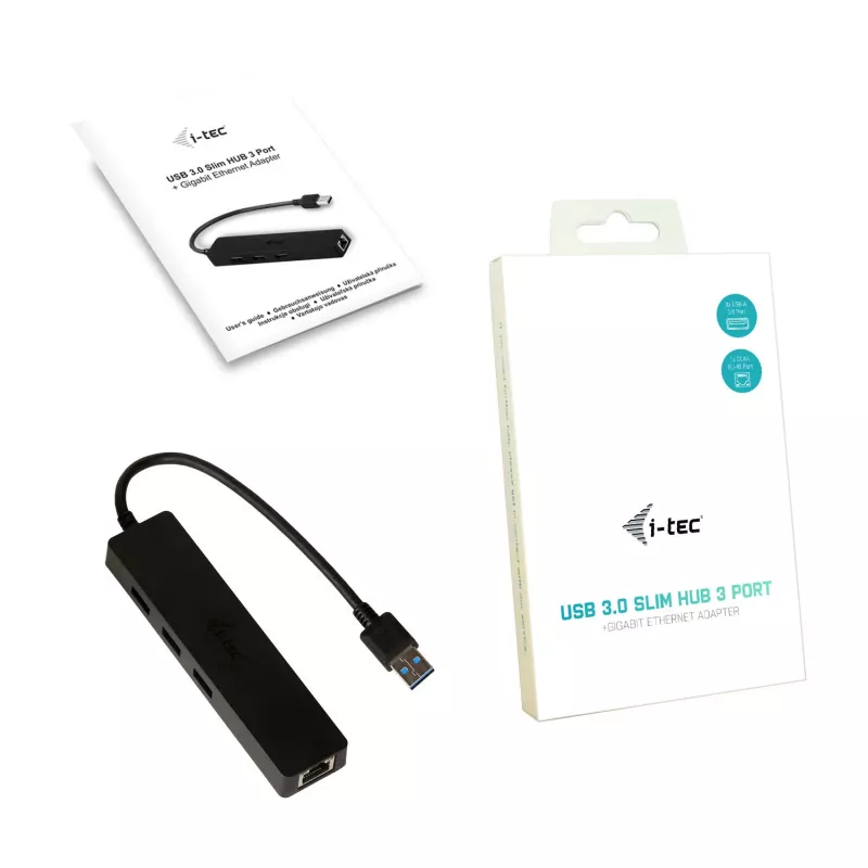 i-tec Advance USB 3.0 slanke HUB 3 poort Gigabit Ethernet-adapter zwart