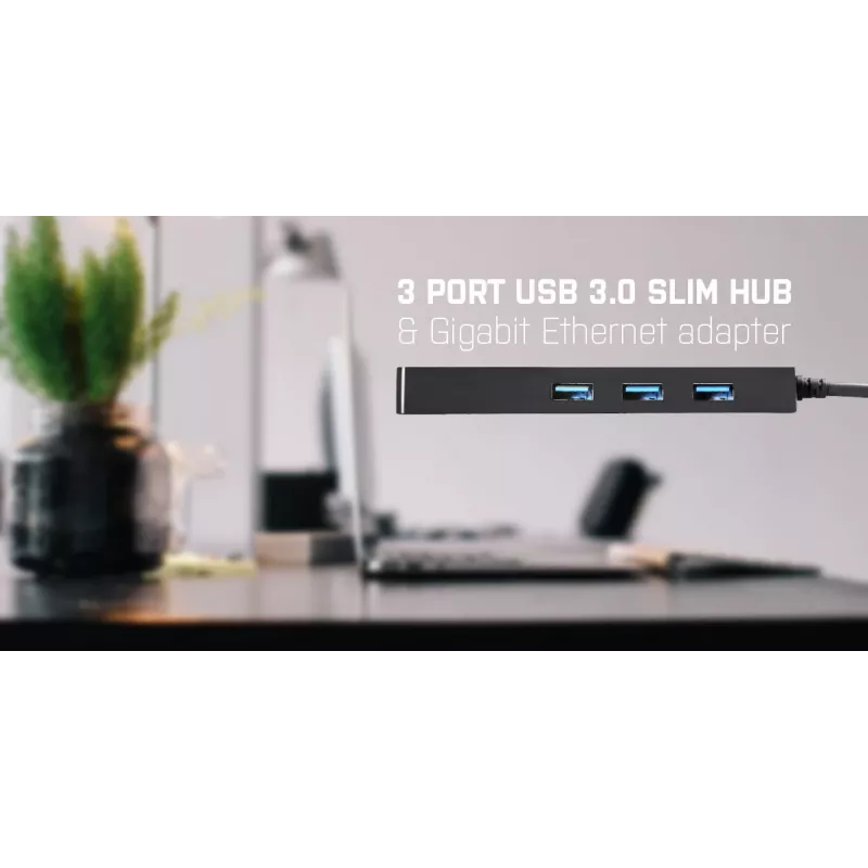 i-tec Advance USB 3.0 slanke HUB 3 poort Gigabit Ethernet-adapter zwart