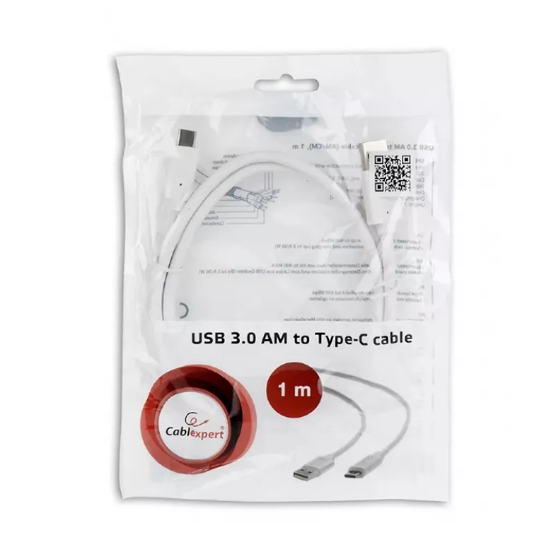 GEMBIRD USB 3.0 AM naar Type-C kabel (AM/CM) 1 m - wit