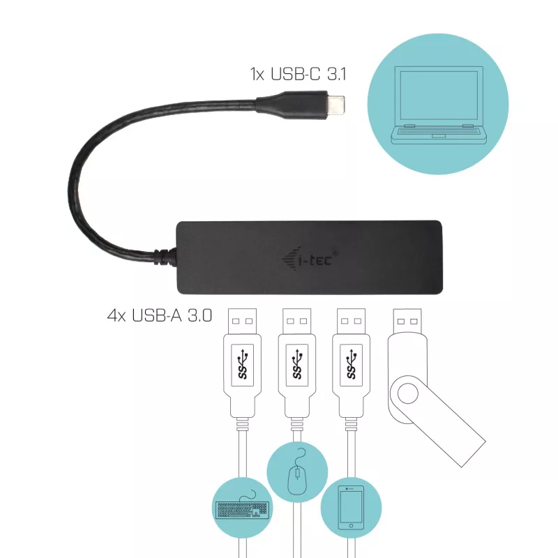 i-tec Advance USB-C slanke passieve HUB 4 poorten