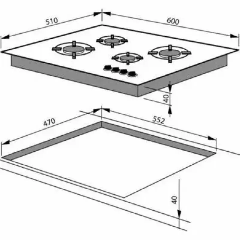 Amica PG6411SR inbouw-gaskookplaat, 4 zones, mechanische bediening