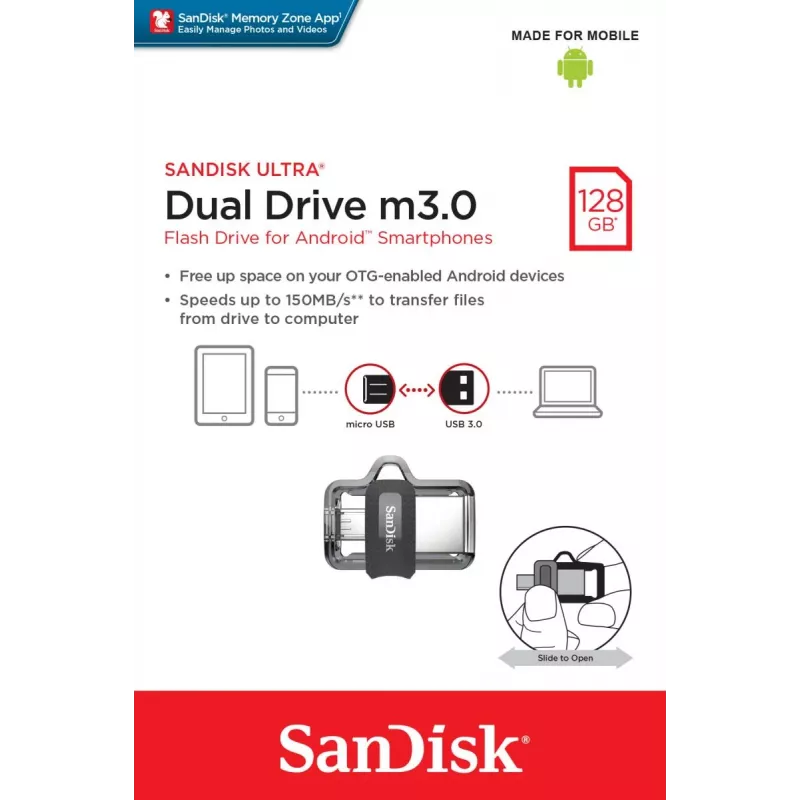 WESTERN DIGITAL SanDisk ULTRA DUAL DRIVE M3.0 - 128 GB USB-stick - Micro-USB / USB 3.0