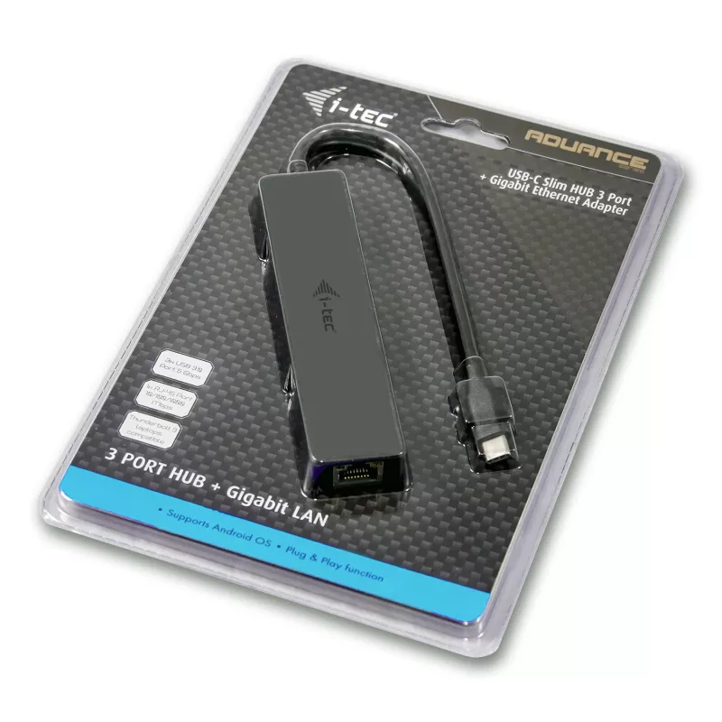 i-tec Advance USB-C slanke passieve HUB 3 poort + Gigabit Ethernet-adapter
