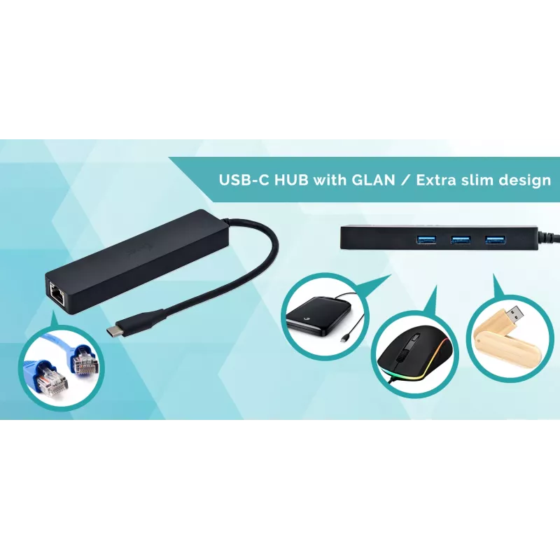 i-tec Advance USB-C slanke passieve HUB 3 poort + Gigabit Ethernet-adapter