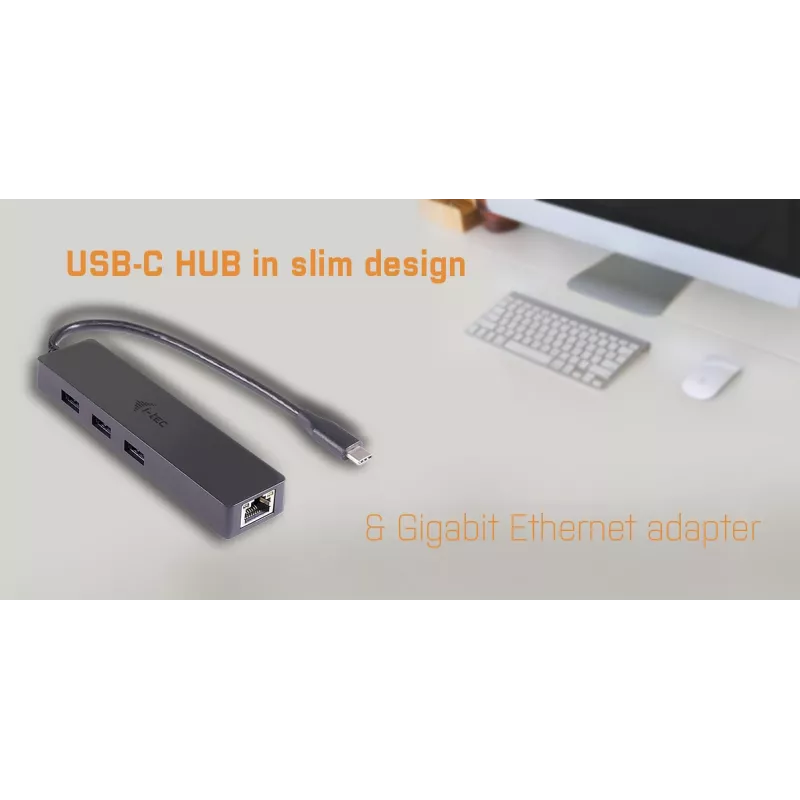 i-tec Advance USB-C slanke passieve HUB 3 poort + Gigabit Ethernet-adapter