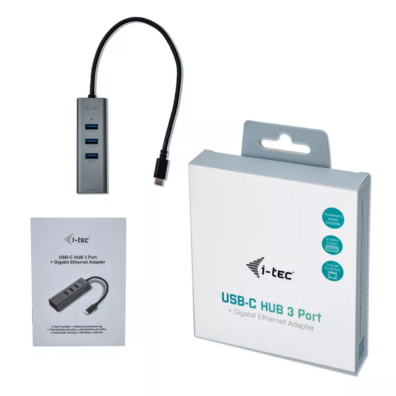i-tec Metal USB-C HUB 3 poort + Gigabit Ethernet-adapter
