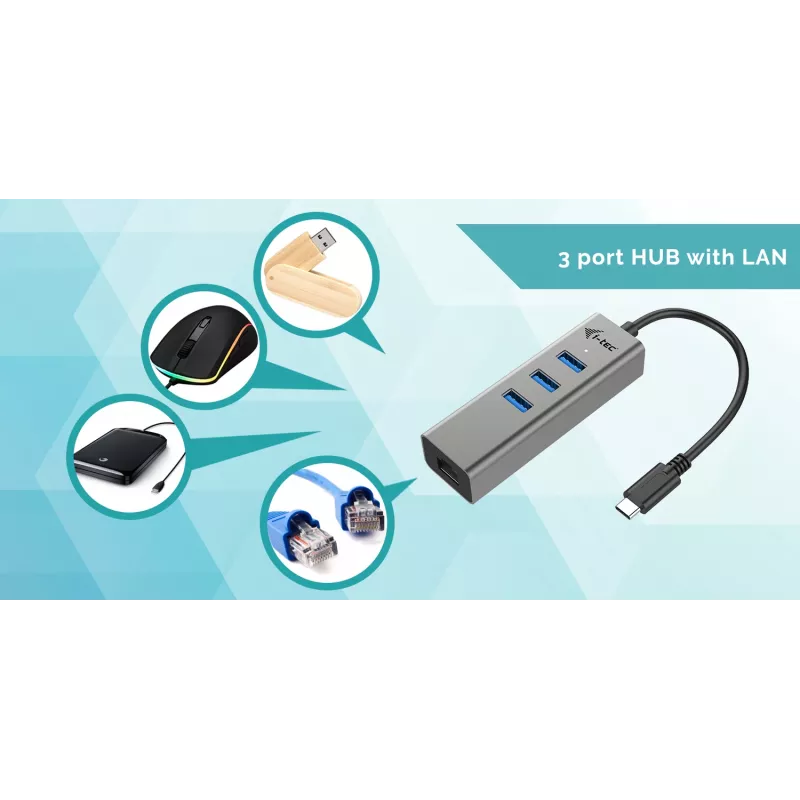 i-tec Metal USB-C HUB 3 poort + Gigabit Ethernet-adapter