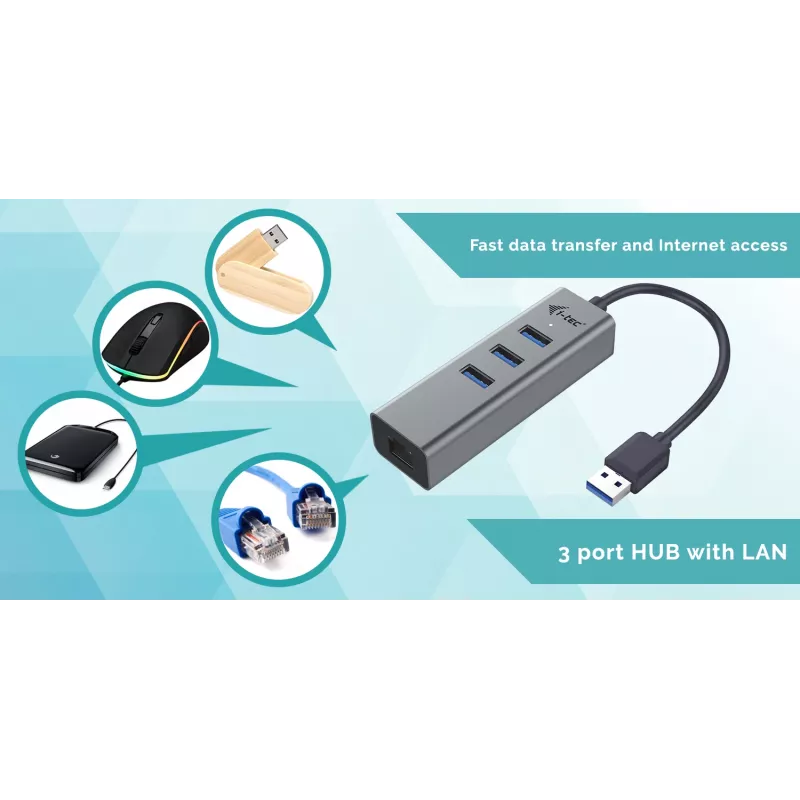 i-tec Metal USB 3.0 HUB 3 poort + Gigabit Ethernet-adapter