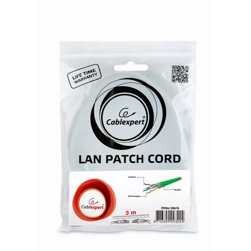 Netwerkkabel Gembird PP6U-3M RJ-45 Cat6 3m groen