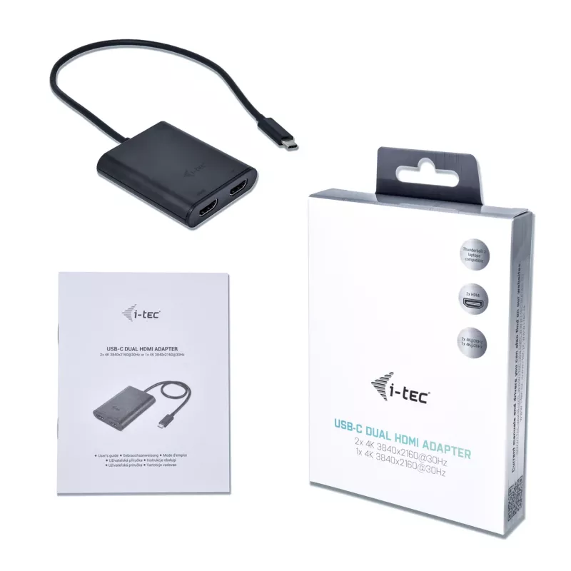 i-tec USB-C 3.1 Dual 4K HDMI videoadapter, 3.2 Gen 1 (3.1 Gen 1), USB Type-C, HDMI-uitgang, 3840 x 2160 pixel