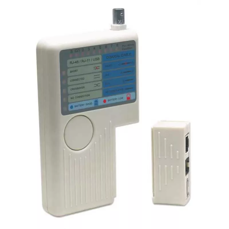 Intellinet 4-in-1 kabeltester, RJ-11, RJ-45, USB en BNC, test met één knop