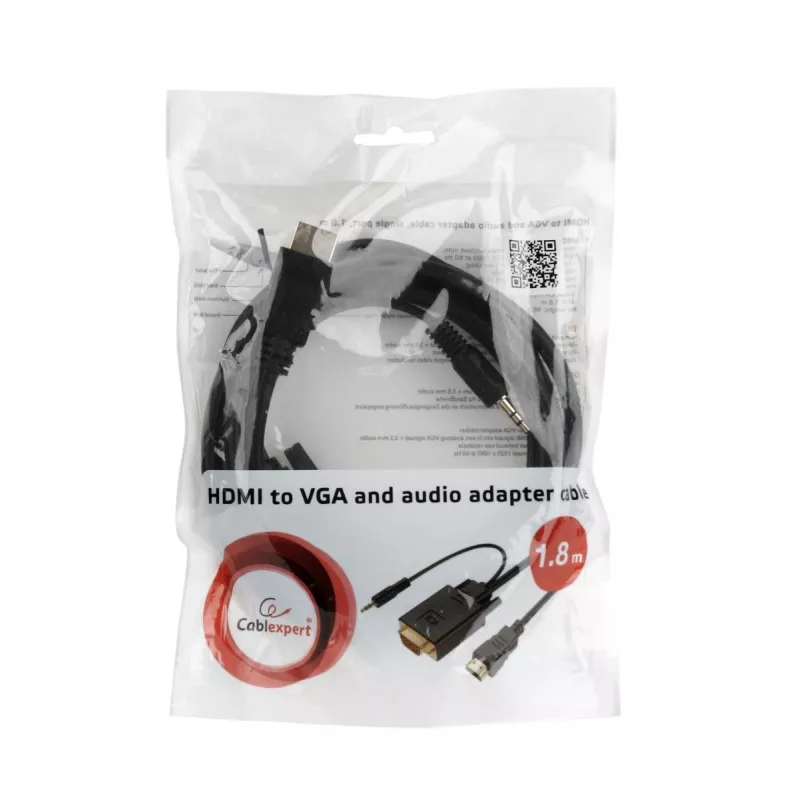 GEMBIRD HDMI-naar-VGA- en audio-adapterkabel, enkele aansluiting, 3 m, zwart
