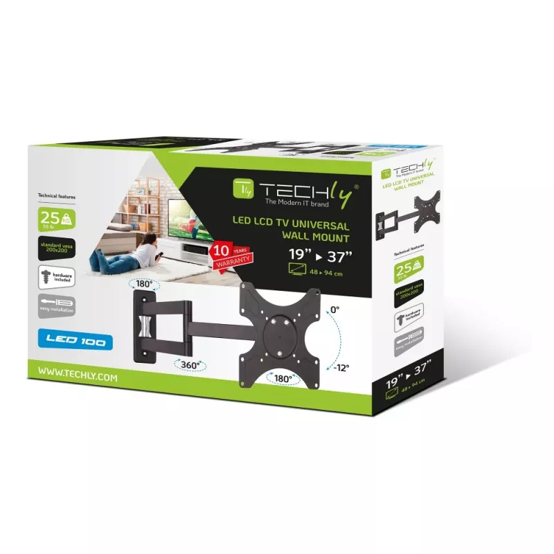 Techly 19-37 inch wandhouder voor LED LCD TV kantelbaar 3 gewrichten zwart” ICA-LCD 2903