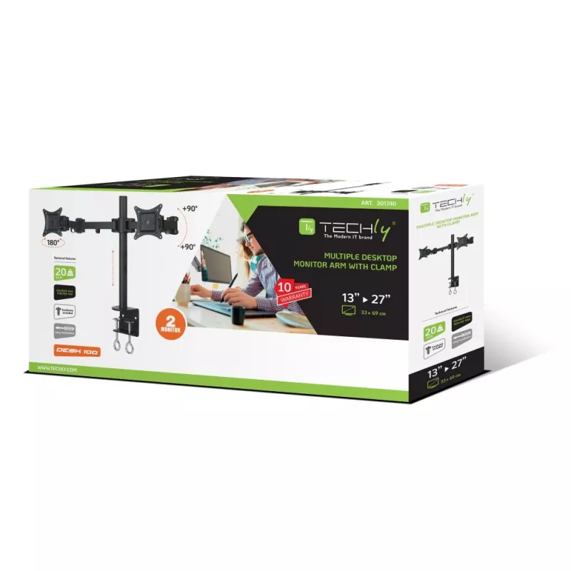 Techly 13-27 inch deskstandaard voor 2 monitors met klem” ICA-LCD 482-D