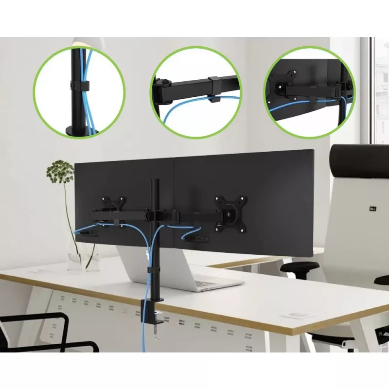 Techly 13-27 inch deskstandaard voor 2 monitors met klem” ICA-LCD 482-D