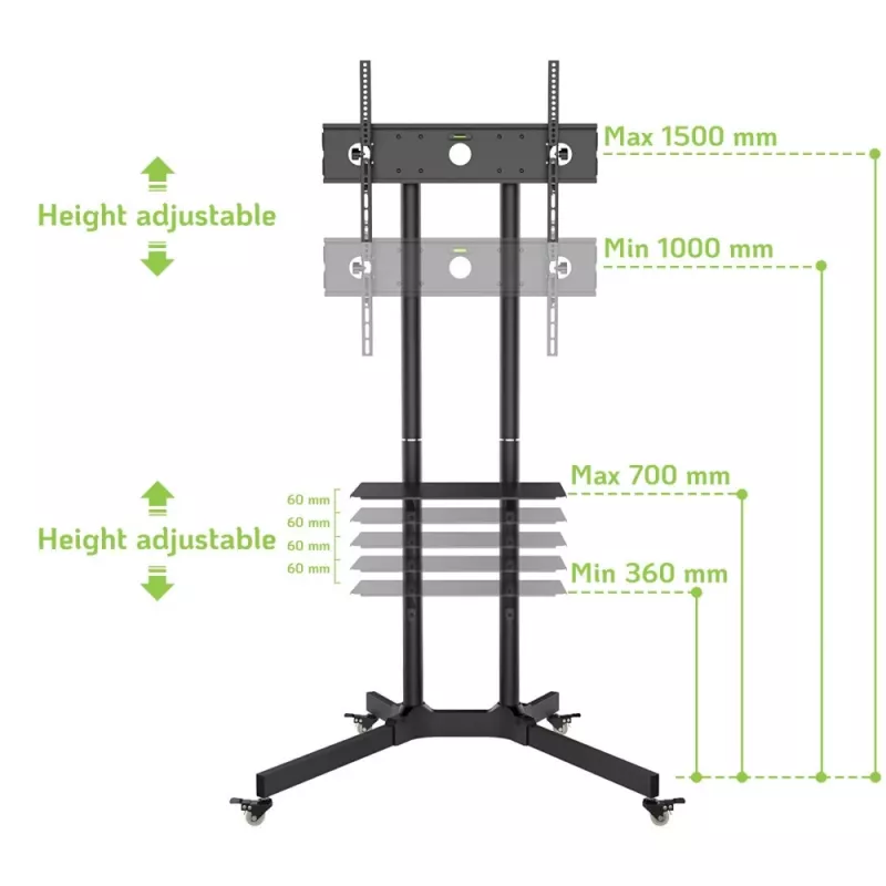 Techly rolwagen met legplank voor LCD/LED/Plasma 30-65 inch ICA-TR6