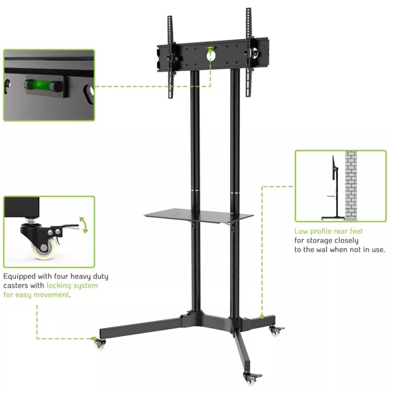 Techly rolwagen met legplank voor LCD/LED/Plasma 30-65 inch ICA-TR6