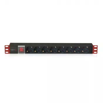 Techly I-CASE STRIP-81UD stroomverdeelunit (PDU) 8 AC stopcontacten 1U zwart, rood