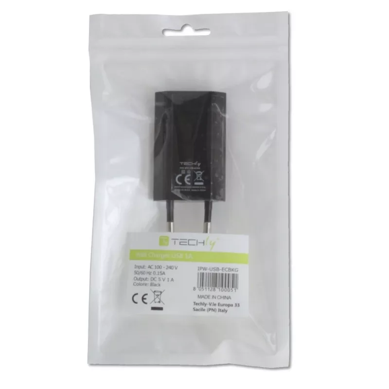 Techly compacte oplader USB 1A Europese stekker zwart